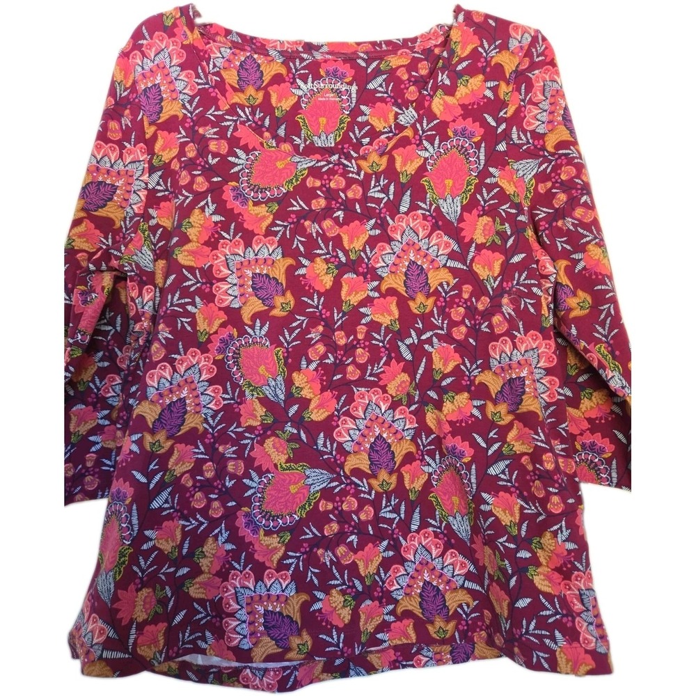 Soft Surroundings  Top Large‎ Floral Coastal Grandma  3/4 Sleeve  Stretch